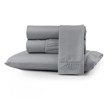 Imagem de Jogo de Cama Macio 400 Fios Versátil para Camas de Casal e Solteiro, Fixação Segura com Elástico(CINZA,KING)