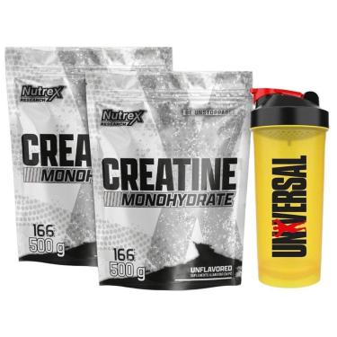Imagem de Kit 2x Creatina Monohydrate Pura 500g - Nutrex + Coqueteleira 600ml - Universal-Unissex