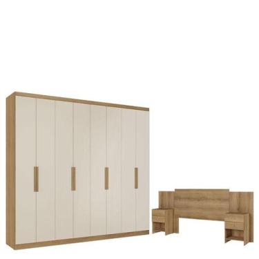 Imagem de Guarda Roupa Casal Milan 8 Portas Capuccino Off White Acetinado e Cabe