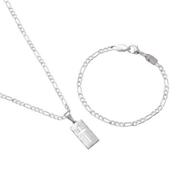 Imagem de Corrente 3x1 Infantil + pingente+ pulseira menino semijoias em prata t