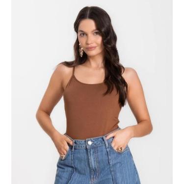 Imagem de Blusa Feminina de Alças Básica Rovitex Chocolate, G, Chocolate