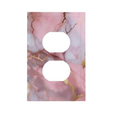 Imagem de Capas de interruptor de luz decorativa mármore rosa 1 gangue única tomada frente e verso placa de parede placa elétrica para decoração de casa