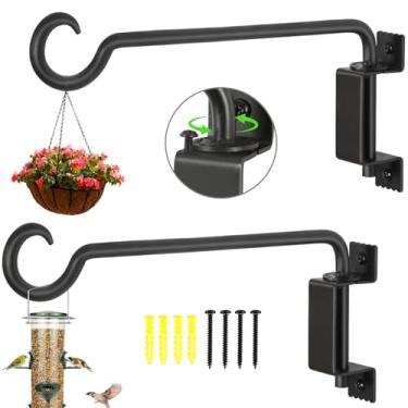Imagem de Suportes para pendurar ao ar livre de 30 cm – Gancho giratório de 360° para plantas com gancho ajustável de 12 direcionais, suporte de parede de aço sólido resistente à ferrugem para alimentadores de