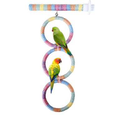 Imagem de Brinquedo de balanço de pássaro com 3 anéis, balanço de pássaros para gaiola, brinquedo de poleiro de corda de pássaros pendurados, periquitos, periquitos, calopsitas, brinquedos de planador de açúcar