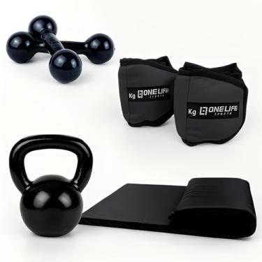Imagem de Kit Treino com Caneleira 2kg, Halter 2kg, Kettlebell 4kg e Colchonete para Saúde