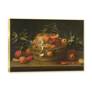 Imagem de NHLDZYH Moldura dourada. Arte de parede vintage - natureza morta com frutas - quadro de tela de estilo clássico - pintura de natureza morta com moldura decorativa. B33. 50x70cm