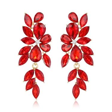 Imagem de EleQueen Brincos femininos simétricos marqueses para festas de formatura, joias elegantes para noivas e damas de honra, Cristal, Cristal