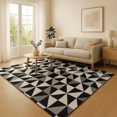 Imagem de Tapete Jacquard Antiderrapante Tapete Grande para Sala e Quarto Decorativo Vários Tamanhos(Geométrico Preto,2.00x1.35)