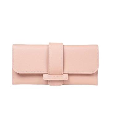 Imagem de Carteira feminina elegante com três dobras com bolso para moedas - design multifuncional inspirado na Coreia, fivela segura, rosa, Carteira de couro