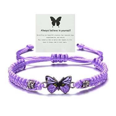 Imagem de CSIYANJRY99 Pulseira de borboleta feminina Always Believe in Yourself, pulseira de borboleta, corda trançada, ajustável, pulseira com pingente de borboleta, pulseira de amizade combinando, Medium