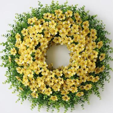 Imagem de Guirlanda de flores artificiais e eucalipto de 66 cm - guirlanda de flores artificiais de glória matinal e folhas de eucalipto, guirlanda de primavera e verão para decoração de festa de festa de