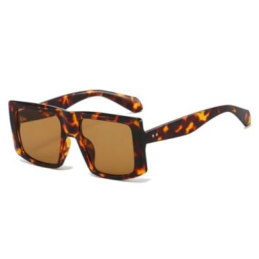 Imagem de Óculos de Sol Femininos Retrô com Armação Grande e Degradê, Estampa Leopardo, Modelo Simples, Proteção UV400 (Marrom Penacho)