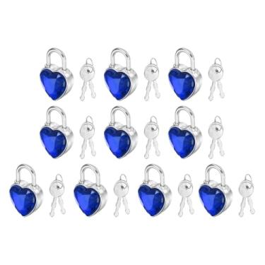 Imagem de PATIKIL 10 cadeados de diário, pequeno cadeado de metal em forma de coração, mini cadeados com chave com 2 chaves para diário, mala, caixa de joias, mochila, azul escuro