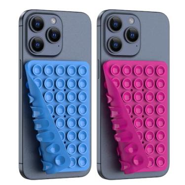 Imagem de CMZZ Suporte de telefone com sucção de silicone dupla face, acessório de silicone para iPhone e Android, suporte de telefone de chuveiro espelhado, vídeos e selfies TikTok (azul + rosa vermelha)