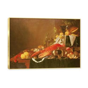 Imagem de Moldura dourada. Arte vintage emoldurada de frutas mortas, pintura clássica de cozinha country, decoração de parede de casa de fazenda quente para sala de jantar e cozinha. B44. 70 x 98 cm - 27,5 x