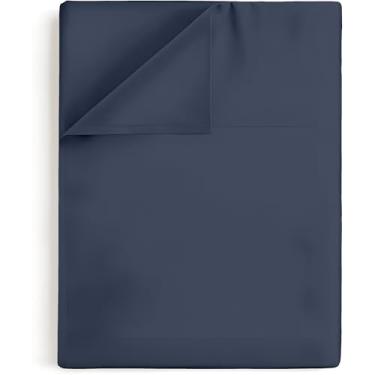 Imagem de Lençol de cima King - 100% algodão egípcio, trama de cetim 600 fios - ultramacio, respirável e refrescante - somente lençol de cima de qualidade de hotel premium - (azul marinho, king)