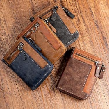 Imagem de Carteira masculina retrô curta, porta-cartões multifuncional de couro PU com zíper – Ótimo presente para homens, Azul, Stylec