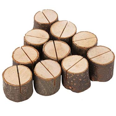 Imagem de ZAWELIYO 10 Pçs Suporte de Cartão de Madeira Suporte de Coto Forma Elegante Lugar Cartão Clipe Número de Mesa Titular para Festa de Casamento Decoração de Casa Madeira 3.5x3.2cm