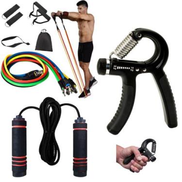 Imagem de Aparelho Exercício De Punho Hand Grip+ Elástico+ Corda Pula Treino - z