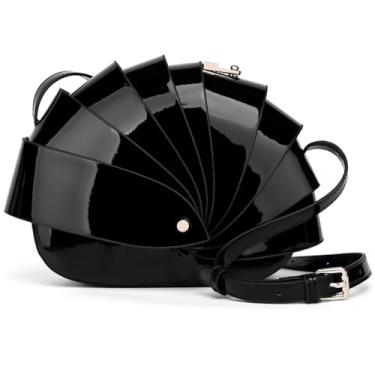 Imagem de louceko Bolsa de ombro feminina de couro PU exclusiva e dobrável com capa tipo carteiro, Preto, Small