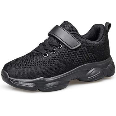 Imagem de MURDESOT Sapatos infantis para meninos e meninas atléticos corrida esportes cinta tênis para bebês/crianças pequenas/crianças grandes, Allblack, 5 Toddler
