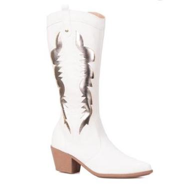 Imagem de Bota Texana Feminina Western Cano Longo Metalizado Bico Fino-Feminino