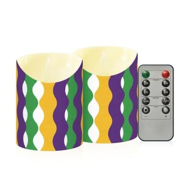 Imagem de Wassud Pacote com 2 velas de carnaval onduladas sem chama com controle remoto, velas realistas cintilantes com temporizador, velas decorativas para Natal, casamento, festa, decoração de casa pequena