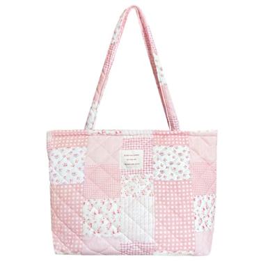 Imagem de Sunwel Fashion Bolsa feminina acolchoada floral com zíper superior para trabalho, viagem, academia, compras, praia, Pinkpatch, Medium to Large