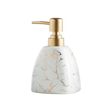 Imagem de Dispensadores de sabonete, leve, luxuoso, dispensador de sabão de cerâmica com cabeça de bomba, 350 ml, garrafa de gel de banho para cozinha, banheiro (branco)