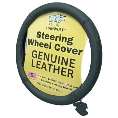 Imagem de Capa para volante, couro genuíno verdadeiro, preto, 35,5 cm, universal, elástico, resistente ao calor, permanece fresco, antiderrapante, HANWOLF