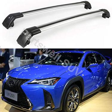 Imagem de YiXi-Partswell 2 peças de rack de teto com trava, barras transversais, bagageiro de alumínio, adequado para Lexus UX UX200 UX250H 2019-2021- prata