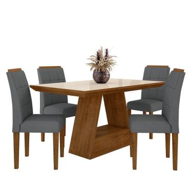 Imagem de Mesa 1,36 Com 4 Cadeiras Venice Freijó/Off Premium/Cinza - Móveis Arapongas