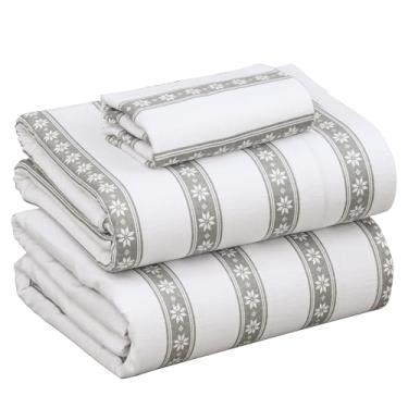 Imagem de ZOYER Jogo de lençol solteiro de flanela – Roupa de cama de flanela de algodão macio e confortável, ajustável até 40,6 cm, jogo de cama solteiro escovado duplo, 3 peças, marcas polares