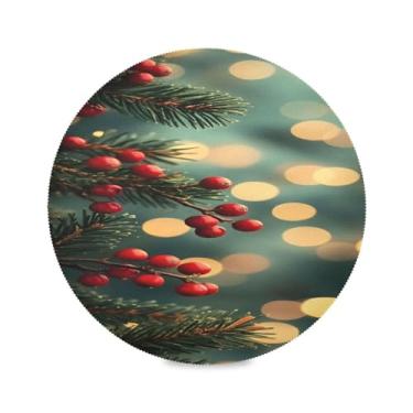 Imagem de STAYTOP Jogo americano redondo de frutas vermelhas de Natal, 6 peças, tapetes de mesa antiderrapantes fáceis de limpar para decoração de mesa de festa de churrasco em casa