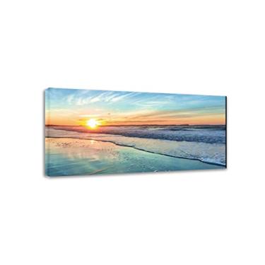 Imagem de Mondi Art Store Pintura à beira-mar preto e branco. ondas do pôr do sol. Paisagem de impressão em tela. Decoração de parede de imagem sala de estar 60 x 120 cm (23,7 x 47,3 pol.) Sem moldura