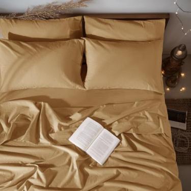 Imagem de LBRO2M Jogo de cama king 100% linho, conjunto de lençóis de 6 peças, linho natural de cor lisa, macio, respirável, bolso profundo de 41 cm, todas as estações (king, ferrugem)