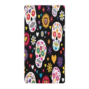 Imagem de Blueangle Lençol de berço padrão para berço infantil - Lençóis de algodão macio e respirável com flor de caveira de açúcar (681)