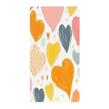 Imagem de Blueangle Lençol de berço padrão para berço infantil - Lençóis de algodão macio e respirável com coração colorido (612)