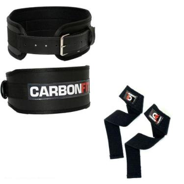 Imagem de Kit musculação maromba fitness cinto e strap carbonfit, Preto, M