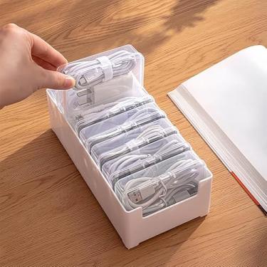 Imagem de Caixa organizadora de 7 cabos com tampa, organizador de armazenamento de cabos para carregar, fios USB, fones de ouvido, organização de gaveta de mesa para casa e escritório (transparente)