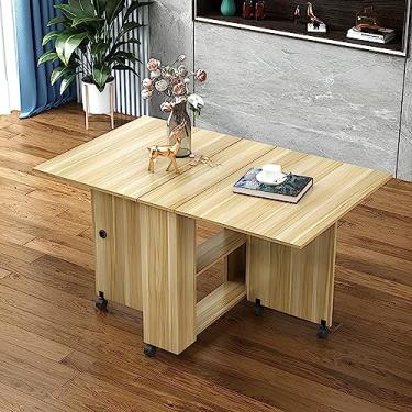 Imagem de Mesa de jantar dobrável, mesa de jantar com 6 rodas e prateleira de armazenamento de 2 camadas, mesa de jantar com economia de espaço pequeno para cozinha, sala de estar (cor: D, tamanho: L-98 cm/38.