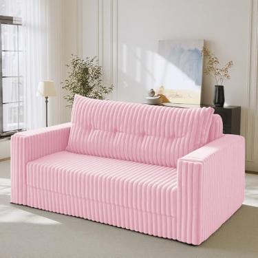 Imagem de HABUTWAY Sofá-cama dobrável, cadeira conversível 2 em 1 com travesseiro, cadeira dobrável portátil com apoio de braço, sofá confortável para sala de estar, quarto, dormitório, escritório, rosa