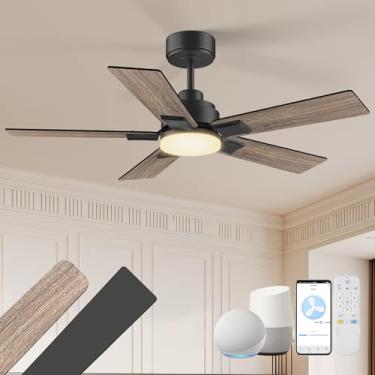 Imagem de Ventiladores de teto de 106 cm com luzes, ventilador de teto inteligente com luz e controle remoto, Alexa, aplicativo, ventiladores de teto pretos internos e externos para quarto pequeno, pátio