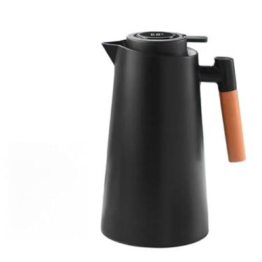 Imagem de Garrafa Térmica de água/Café 1 Litro Com Termômetro Led Para Chás/Café Design Moderno Cabo Madeira(Preto-D)