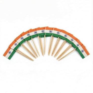 Imagem de 120 palhetas de coquetel com bandeira da Índia - palitos de bambu de 6,5 cm (2,5 pol) com mini bandeiras - palhetas resistentes para decoração de alimentos e bebidas para festas, bares, catering e