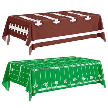 Imagem de Actilize Toalha de mesa descartável para decoração de festa de futebol, pacote com 2, capa de mesa de plástico para touchdown de 137 x 272 cm para supertigela, aniversário, porta traseira, artigos de