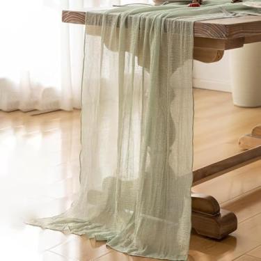 Imagem de Caminho de mesa verde-claro Seersucker, caminho de mesa de gaze sazonal, peça central de pano de queijo de gaze transparente rústico, decoração de férias para chá de panela, chá de bebê, artigos de