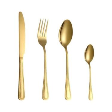Imagem de Conjunto De Talheres De Aço Inoxidável Dourado 24 Peças Faca Garfo Col