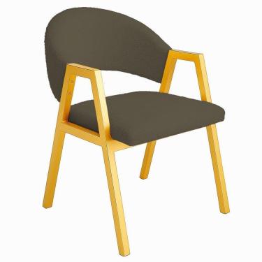 Imagem de Cadeira De Jantar Antonella Boucle Estilo Poltrona Com Pés Dourados - 7 Decor Marrom