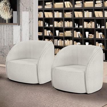 Imagem de Kit 2 Poltronas Decorativas Sala De Estar Clarke Bouclê Offwhite G45 - Gran Belo
